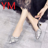 Summer Snakeskin Women Pumps Small Heels Wedding Shoes Stiletto Pointed Toe Heel Sandals Ladies Sandalia Feminina Shallow