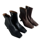 Soft Korean Leather High Heel Ankle Boots Women's Thin Heel Women's Shoes Side Zipper Is