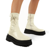 Heels Platform Short Boots Women Fashion PU Leather Shoes Autumn Zipper Female Women Botas Mujer 2021 Mid-Calf Boots