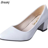New Women Pumps Black High heels 6cm Lady Patent leather Thick with Autumn Pointed Single Shoes Female Sandals Big