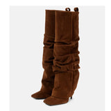 Breakj New Square Head With Super High Heel Pleated Fashion Show And Knee Boots Large Size Women's