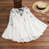 Bohemian Lace Patchwork Tops Women Spring Blouses ZANZEA 2022 Casual Flare Sleeve Blusas Female V-Neck Blusas