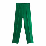 Vintage Elegant Green Pant Suits Women 2021 Fashion Pockets Buttons Notched Blazers Side Zipper Pants
