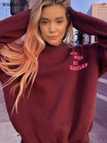 Women Sweatshirts Letter Embroidery Hooded Fashion Long Sleeve Warm Soft Loose Casual Autumn Vintage Sport Basic