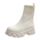 Shoes Woman Boots Sock Boots Women's Thick-soled Short Tube Breathable Plus Size 43 Boots Platform Booties