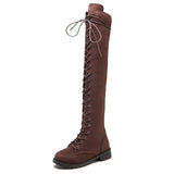 Over-Knee Boots Round Head Low-Heeled Side Zipper Large Size Boots Size 43 Strapped Women's