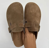 Summer Women's Closed Toe Cork Sandals Cow Suede Leather Clogs Slippers For Women Retro Fashion Garden Mule Clog
