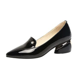 Lady Shoes Black Patent Leather Dress Shoes Pointed Toe Boat Shoes Mid Heels Pumps Zapatos Mujer Plus Size