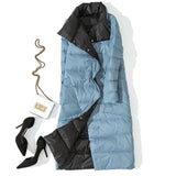 Women Double Side Long Jacket Winter Ultra Light White Duck Down Parka Breasted Plus Size 3xl Female