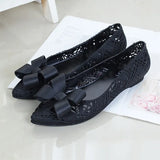 Shoes Pointed Toe Bowtie Hollow Out Summer Woman Flats Ladies Slip On Comfortable Jelly Shoes Fashion 2020 Female