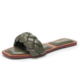 Weave Slippers Flat Sandals Open Toes Square Soft Green Foot Pad Leisure Large Size 37-42 Flip Flops Office Women
