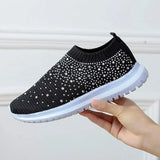 Sock Sneakers crystal 2021 Knitted Flat Shoes summer women's Loafers Ladies Casual Vulcanized Shoes slip on mesh sport