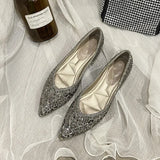 Women's Pumps 2024 New Crystal Pointed Toe Low Heeled Party Bride Wedding Shoes Fashion Loafers Elegant Ladies Dress High