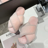 Size Woolen Slippers For Women 2024 Autumn And Winter New Flat-Bottomed Indoor And Outdoor Wear Cross Plush Cotton