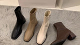 High-Heeled Square Head Thin French Short Boots Women's Shoes 2024 New Spring And Autumn Single Boots Brown Martin