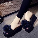 High Heel Women's Summer Flip-flops Female Flowers Fashion Sandals and Slippers Thick Bottom Non-slip Beach Shoes