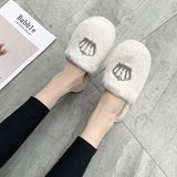 And Winter New Plush Slippers Women's Flat Crown Baotou Cotton Slippers Leisure Warm Soft-Soled Home