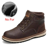 Winter Warm Snow Boots Split Leather Handmade Fur Plus Waterproof Ankle Boots Brand Outdoor Walking Working