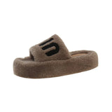 Celebrity Muffin Thick Bottom Letter Wool Slippers Women Wear 2024 Winter New Style Lamb Wool Cotton