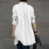 Women's Irregular Blouse ZANZEA 2022 Fashion Solid Shirts Casual Long Sleeve Blusas Female Button Pleated Tunic Tops
