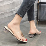 High Heels Elegant Slippers Women New Summer Shoes Woman Metal Buckle Transparent Square Low Heels Mules Shoes Female