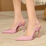 2022 Elegant Silk Slingback Pumps Women Sexy Pointed Toe Thin High Heels Shoes Woman Slip on Party Dress Shoes