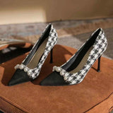 Breakj New Small Fragrant Wind And Explosive French Thousand Bird High Heels Spelled Pearl Single Shoes Women's Autumn And