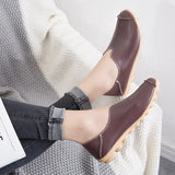 Fish Mouth Women Shoes Flat Ladies Shoes Leather Stitching Retro Soft Women'S Ballerina Footwear Casual Sneaker 44