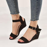 Brand 2022 Sexy Flock Platform Wedges High Heels Shoes Sandals Women Summer Buckle Party Buckle Strap Shoes Woman Sandals