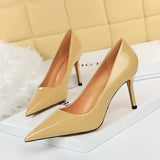 Breakj Simple High Heel Bright Finish Paint Leather Shallow Mouth Tip Sexy Show Thin Professional OL High Heels Single