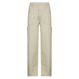 Khaki Casual High Waist Denim Trousers Women Elegant Fashion Harem Pants Capris Skinny Pocket Sweatpants
