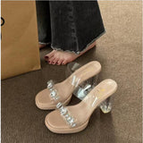 Breakj High Heels Wear 2025 New French Transparent Thick Heel Slippers Large-Size