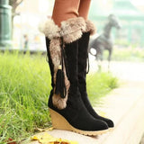 Breakj Autumn And Winter New Slope And Knight Boots Women's Shoes Frosted Haired Neckpeel To Keep Warm