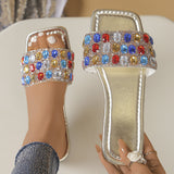Breakj Slippers Wear 2025 Summer New Fashion Color Water Drill Square Flat Beach Cool Slippers