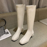 Autumn / Winter New 43 Size Leather Long Boots Rear Zipper Plus Size High Boots Thick Heel Low Heel Knight Boots