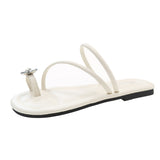 Size Women's Shoes Temperament Flat Soft Bottom Slippers Outside The New Summer Rhinestone Toe Beach Beach