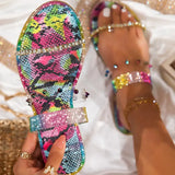 Women Rainbow Crystal Rivet Slippers Ladies Snakeskin Transparent Flats Female Casual Mixed Color Beach Shoes Big
