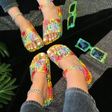 Women Graffiti Slippers Plus Size Ladies Mixed Colors Flat Female Open Toe Casual Slides Women's Summer Beach Comfort