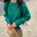 spring autumn WOOL oversize sweater pullovers Women basic loose O-neck THICK Sweater female knit
