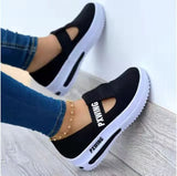 Breathable Mesh Round Toe Platform Sports Shoes Women Size 43 Velcro Wedge Casual Sneakers Women Non Slip Vulcanized