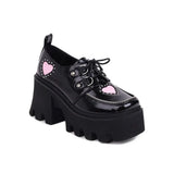Lovely Heart Darkness Black Gothic Style Lolita Punk Rivet Zipper Cosplay Chunky Heels Platform Shoes Women Footwear Big Size