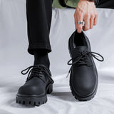 Breakj Wind Thick Round Derby Man Dark Small Leather Shoes Vintage Big Head Shoes