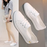 Shoes Women Sneakers Fashion Embroidery Lightweight Lace Up Loafers Lady Classic White Walking Shoes School Student