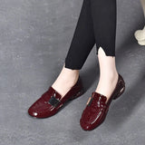 Flats Platform Women Loafers Shoes Cow Leather Round Toe Metal Chain Slip on Ladies