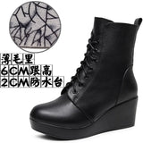 Breakj Head 12Cm High Slope And Waterproof Table Mid-Sleevel Boots With Side Zipper Women's Boots Pine Cake Plus Velvet Winter Warm Leather