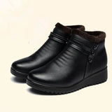 2021 Fashion Winter Boots Women Leather Ankle Warm Boots Mom Autumn Plush Wedge Shoes Woman Shoes Big Size