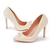 Breakj Cm Fine Tip Single Shoe Pointy Shoes Large Size Women's Shoes Pearl Wedding Shoes Wedding Shoes Dinner Women's