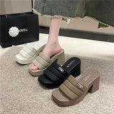 Breakj Thick Bottom One Word Cool Slippers Female 2024 Summer New Fashion Outside Wearing Slippers Thick Heel Sandals