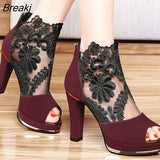 sexy prom wedding shoes Sandals with coarse heels spring and summer new European American waterproof mesh gauze