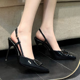 Breakj High Heel Fine Tip Shoes 2025 Spring New Women's Single Shoes Hollow Shoes V Buckle Dunk
